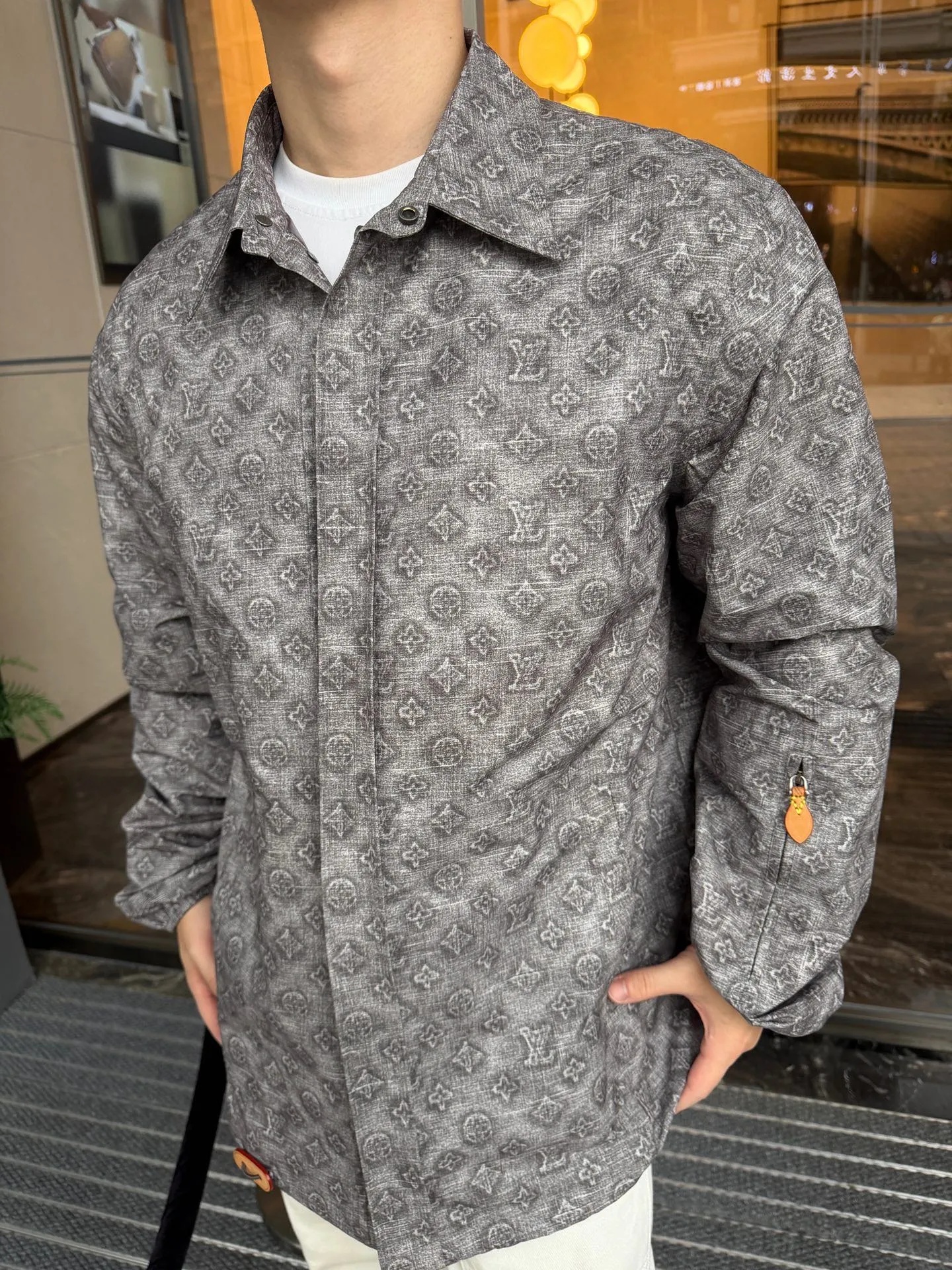 Louis Vuitton/Louis Vuitton all-over presbyopia digital print leather lapel jacket
